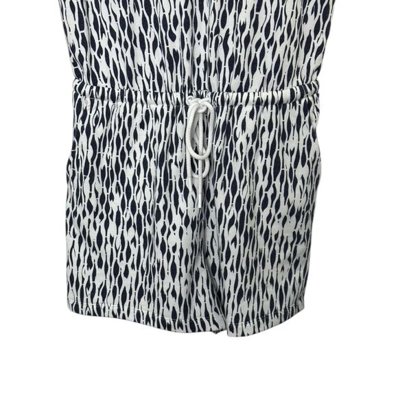 Loft Lou & Grey Black & White Ripple Cozy Cotton V-Neck Romper Women's Small New - Picture 3 of 5